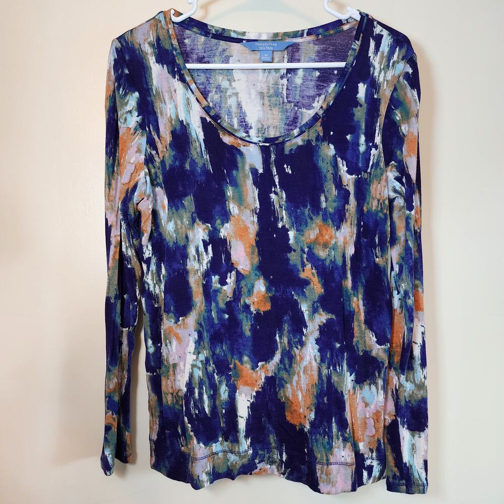 Simply Vera Wang Multicolor Long Flare Sleeve Top - Watercolor Print Sz M